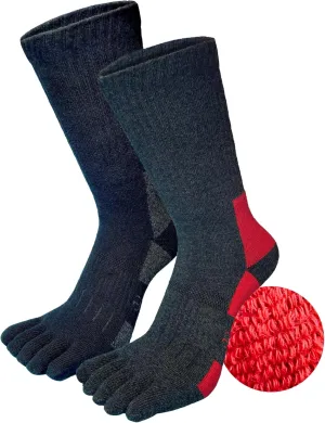 2 Pairs Of Terry Cushioned Hiking Toe Socks, Five Finger Crew Socks Cotton for Outdoor Sports, No Blister