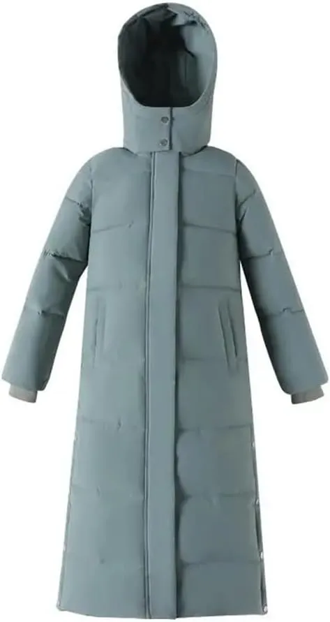 Adhdyuud Women Winter Over-The-Knee Long Padded Puffer Jacket Slim Fit Cotton Hood Thickened Warm Down Coat