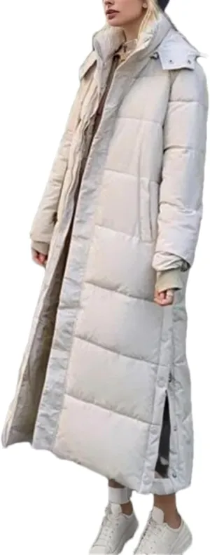 Adhdyuud Women Winter Over-The-Knee Long Padded Puffer Jacket Slim Fit Cotton Hood Thickened Warm Down Coat