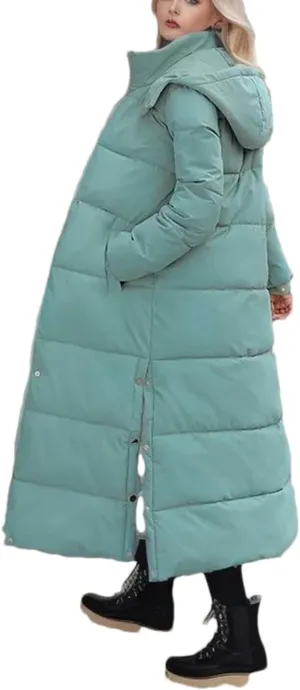 Adhdyuud Women Winter Over-The-Knee Long Padded Puffer Jacket Slim Fit Cotton Hood Thickened Warm Down Coat