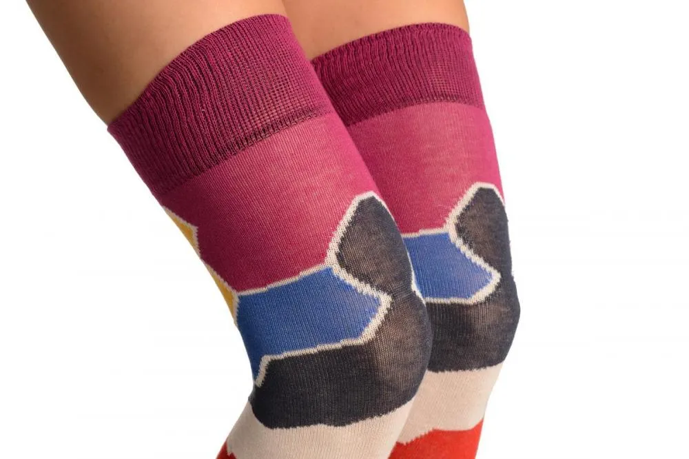 Colourful Puzzle Stripes Over The Knee Socks