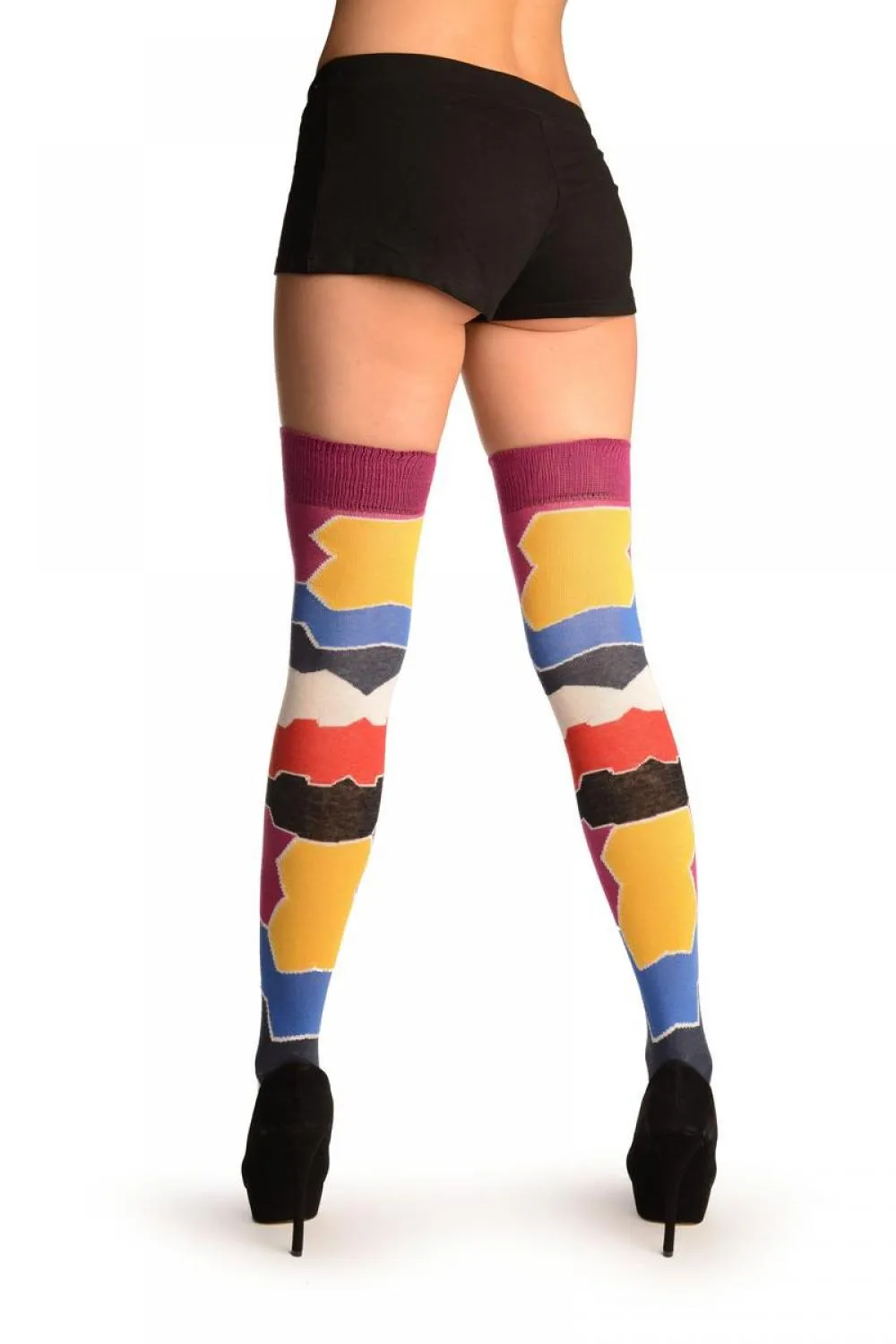 Colourful Puzzle Stripes Over The Knee Socks