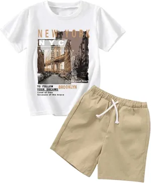 COZYEASE Boy's 2 Pieces Outfits Graphic Print Short Sleeve T-Shirt And Shorts Set