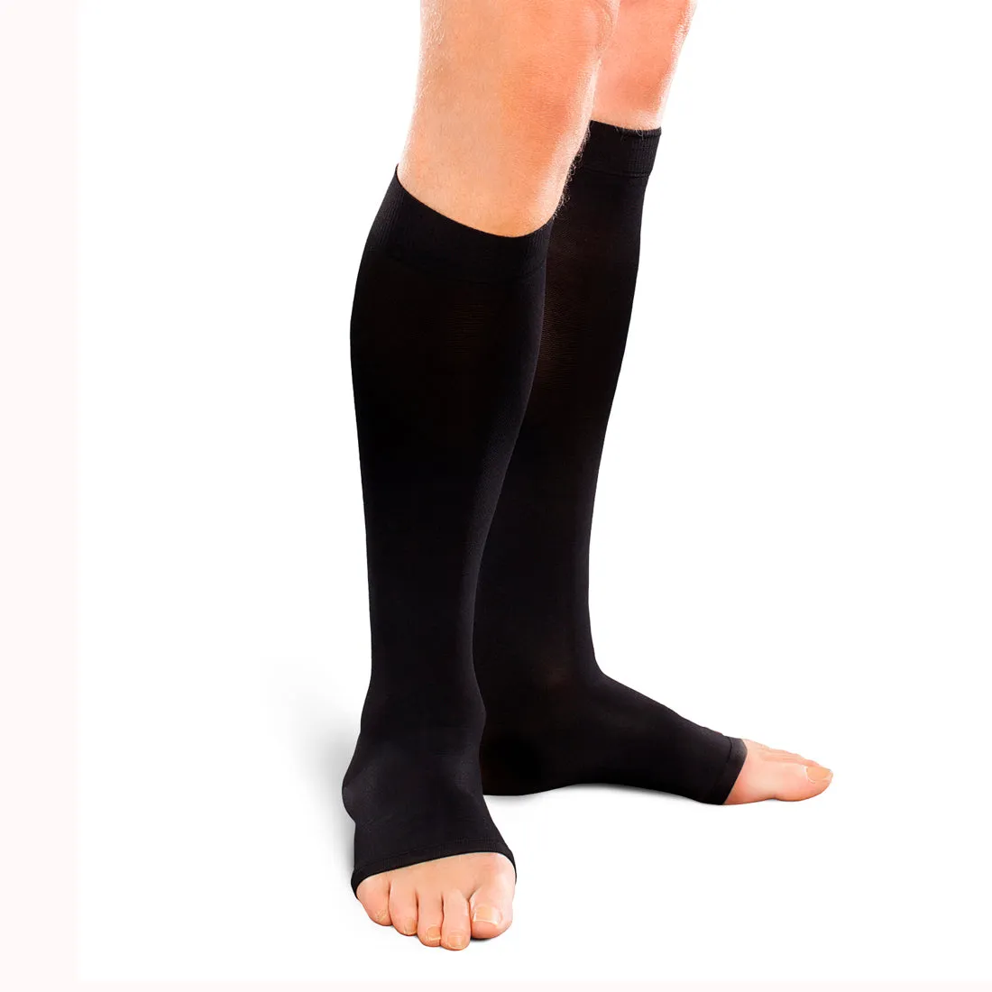 EASE Opaque Mild Support Unisex Open Toe Knee High 15-20 MMHG Black X- Large  Short - One Pair (#30203)