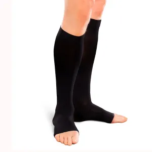 EASE Opaque Mild Support Unisex Open Toe Knee High 15-20 MMHG Black X- Large  Short - One Pair (#30203)
