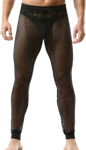 FEOYA Men Mesh Workout Leggings Fishnet Muscle Pants See Through Sheer Tights Pants with Drawstring