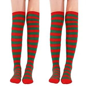 Green & Red Stripe Over the Knee Stockings