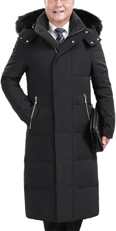 Haitpant Exte-Long Over-The-Knee Men's Down Jacket With Fur Hooded White Duck Down Jacket Winter Thick Warm Fleece Coat