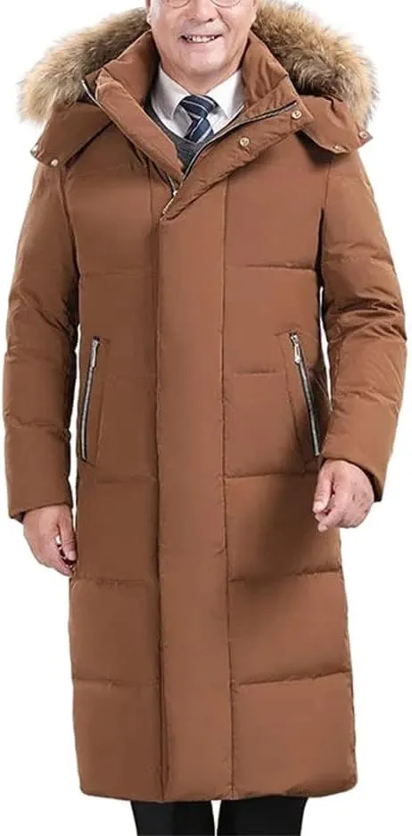 Haitpant Exte-Long Over-The-Knee Men's Down Jacket With Fur Hooded White Duck Down Jacket Winter Thick Warm Fleece Coat