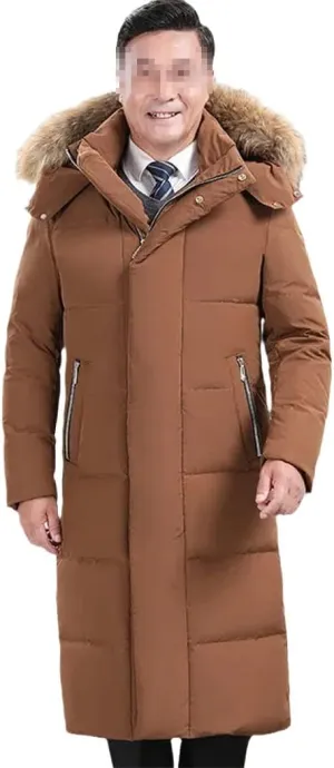 Haitpant Exte-Long Over-The-Knee Men's Down Jacket With Fur Hooded White Duck Down Jacket Winter Thick Warm Fleece Coat