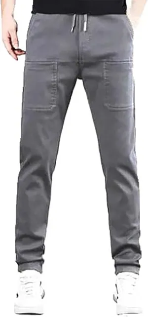 High Stretch Cargo Pants for Men Multi-Pocket Silm Fit Trousers Drawstring Straight Leg Durable Pants