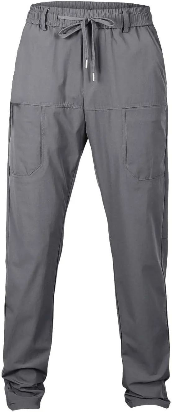 High Stretch Cargo Pants for Men Multi-Pocket Silm Fit Trousers Drawstring Straight Leg Durable Pants