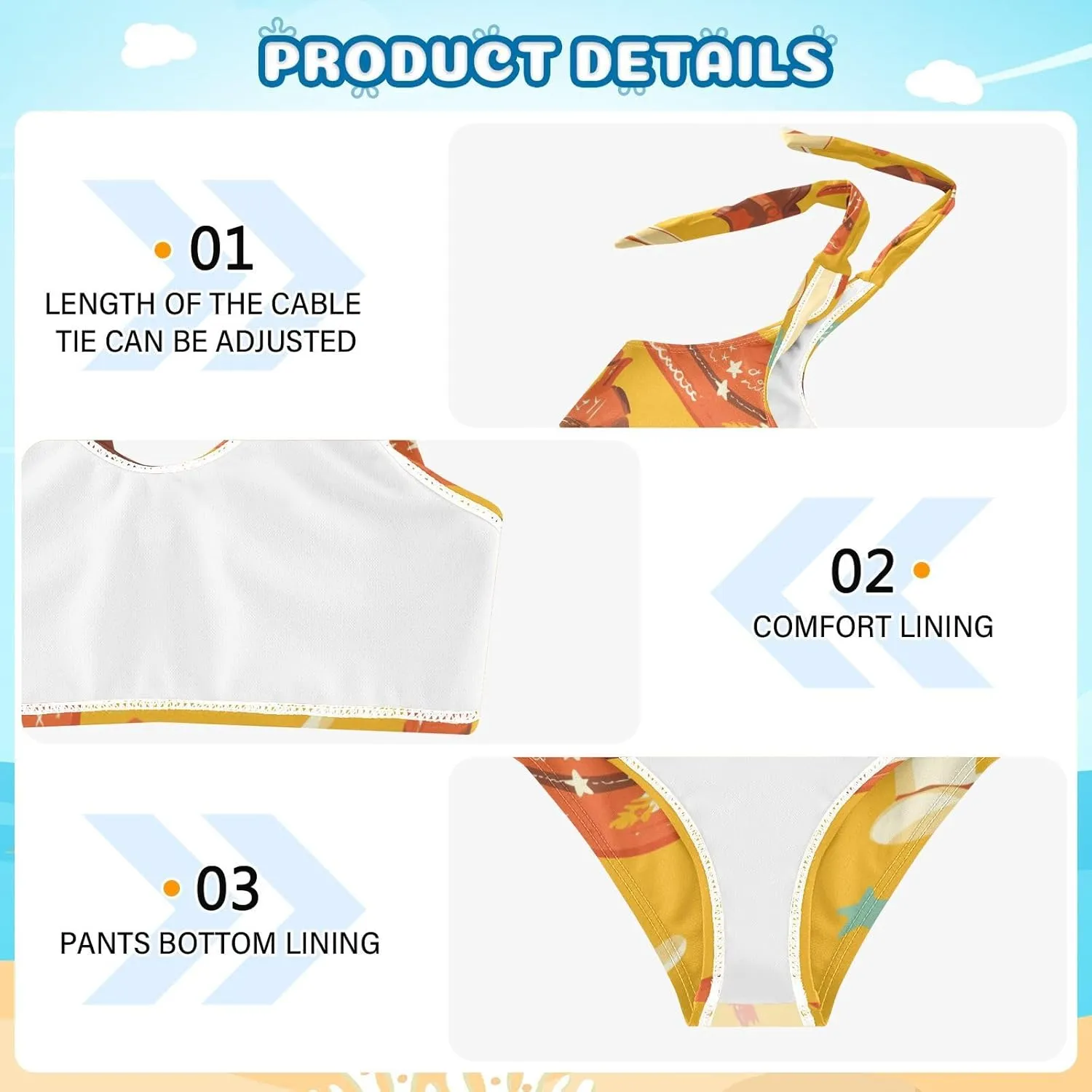 KLL Seamless Cowboy Western Boots Hat Girls' Two Piecing Bikini Sets Beach Swimsuit Swimming Suits Adjustable Shoulder Strap