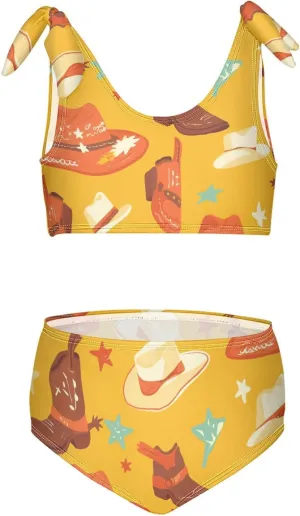 KLL Seamless Cowboy Western Boots Hat Girls' Two Piecing Bikini Sets Beach Swimsuit Swimming Suits Adjustable Shoulder Strap