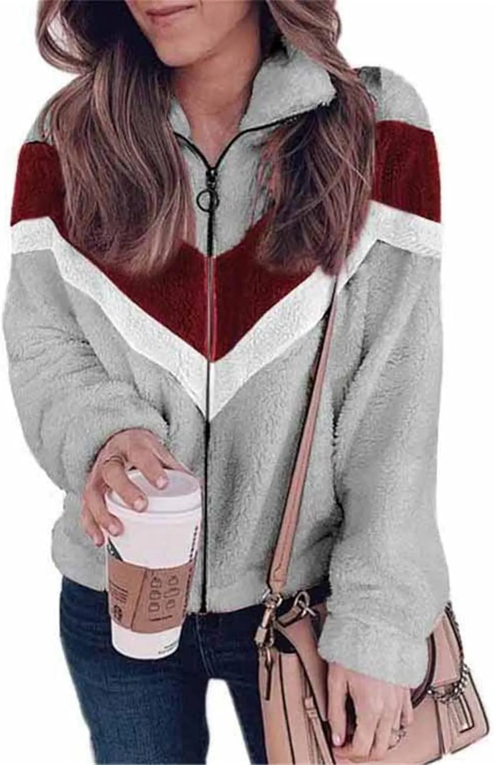 LCMTWX Fleece Jacket Women Casual Coat Outdoor Slim Coffee Outwear Plush Long Cardigan Trendy Warm Oversized Fluffy Womens