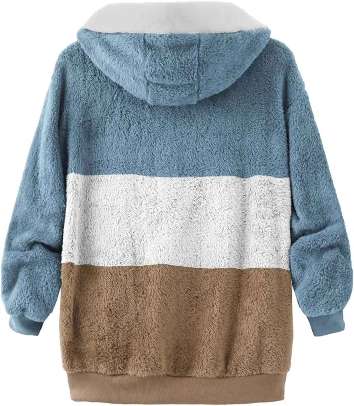 LCMTWX Womens Winter Fuzzy Fleece Jacket Color Artificial Wool Zipper Drawstring Long-Sleeved Hoodie Sweater Coats for De