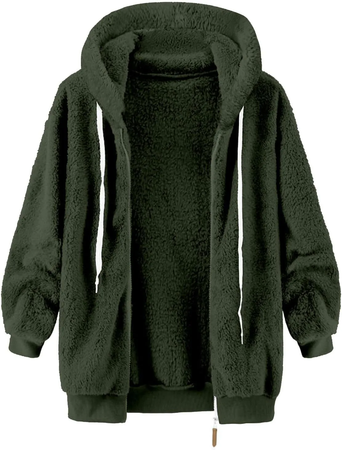 LCMTWX Womens Winter Fuzzy Fleece Jacket Color Artificial Wool Zipper Drawstring Long-Sleeved Hoodie Sweater Coats for De