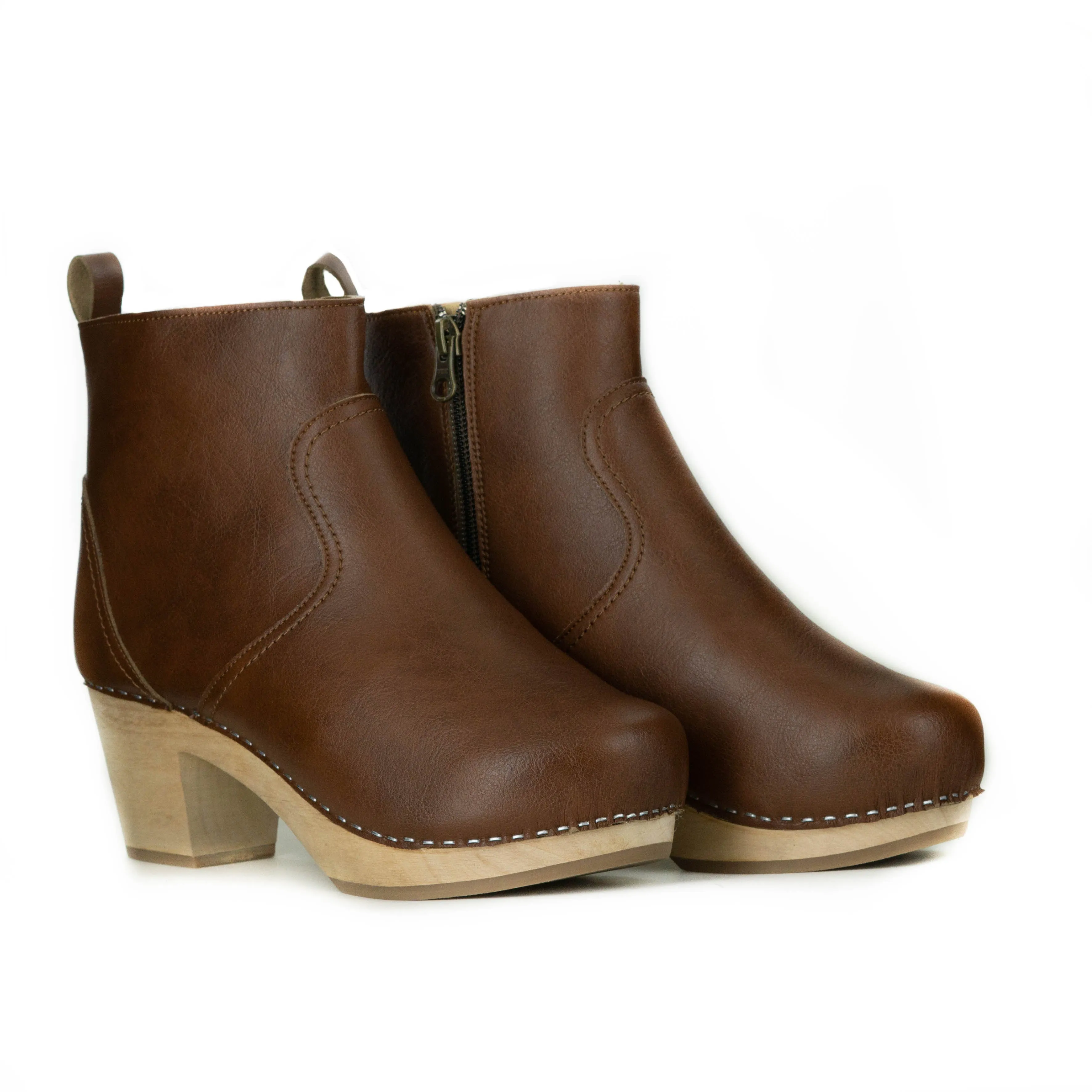 Womens Marlowe Tan Clog Boot by Novacas - Vegan Leather Ankle Boots