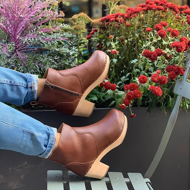 Womens Marlowe Tan Clog Boot by Novacas - Vegan Leather Ankle Boots