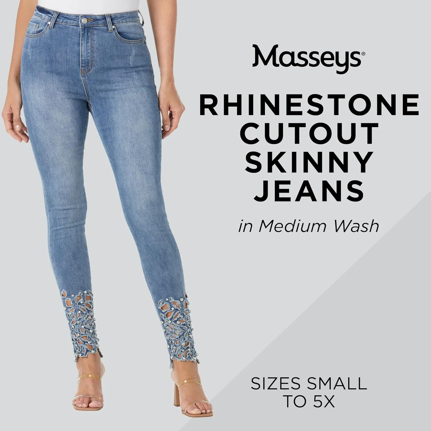 Masseys Women's Rhinestone Cutout Skinny Jeans