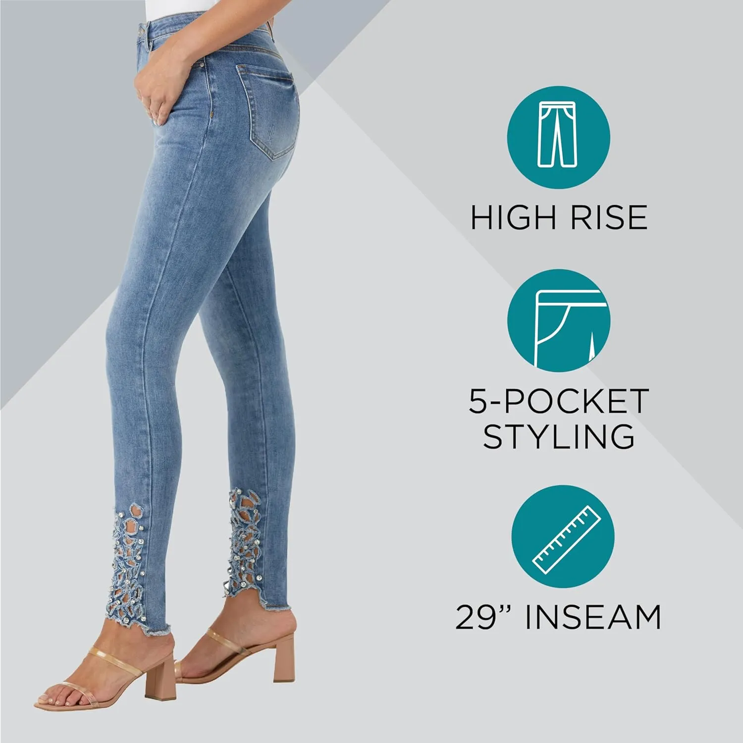 Masseys Women's Rhinestone Cutout Skinny Jeans