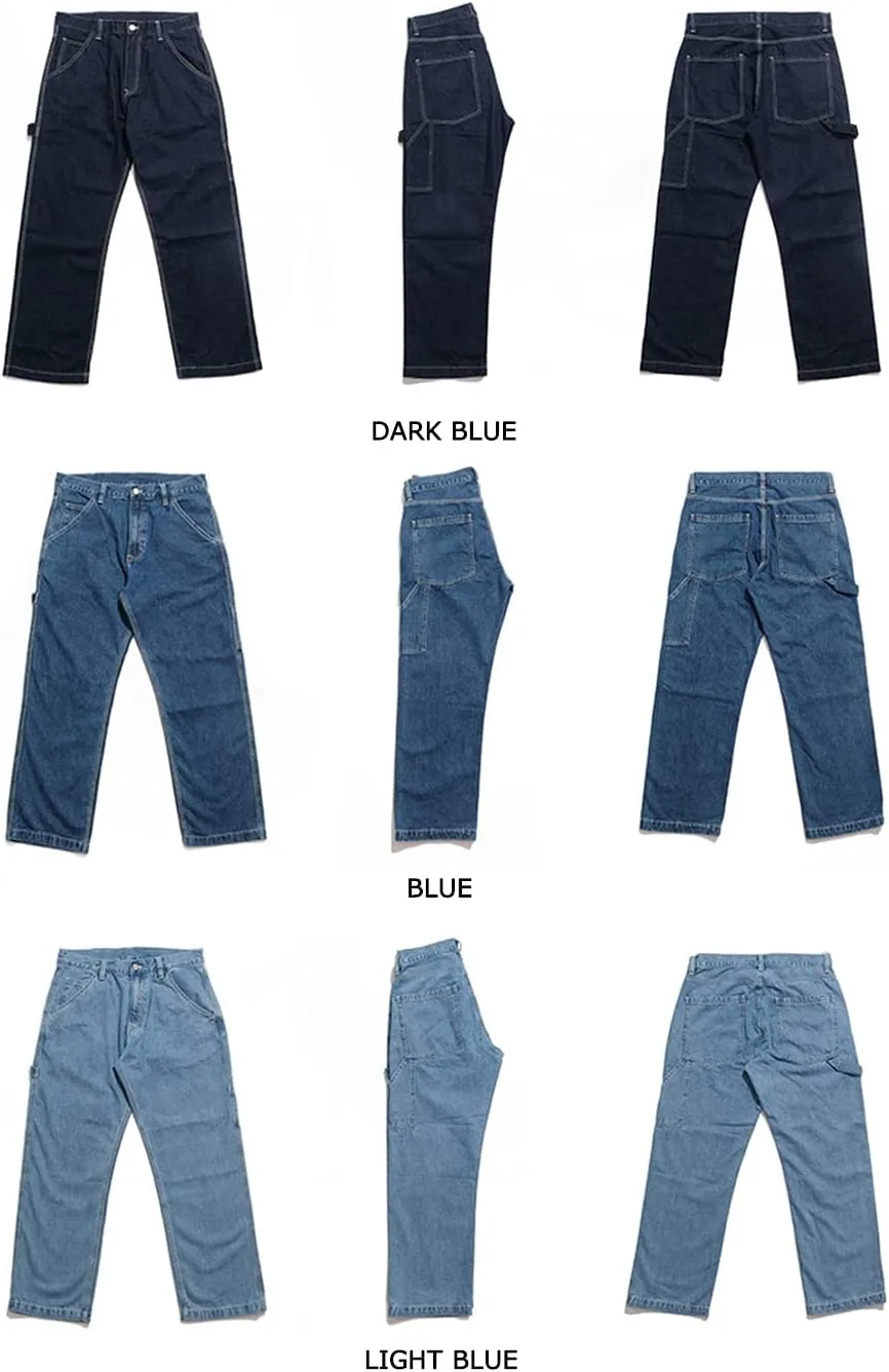 Men's Jeans Big Wide Pants Cotton Relaxed-Fit Carpenter Jean Denim Pants Hip Hop Blue