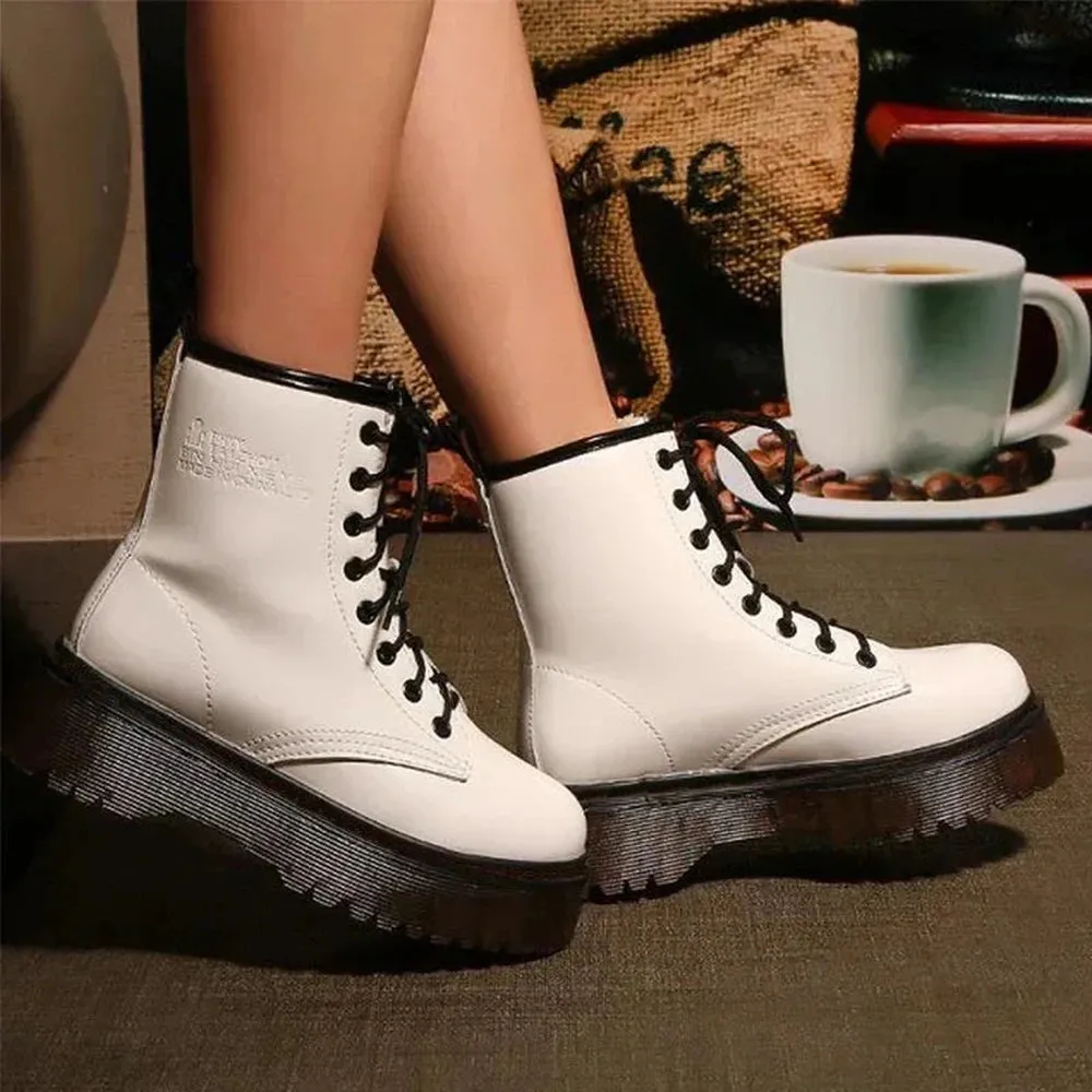 Merendy Sahra Round Toe Platform Lace-Up White Victorian Boots