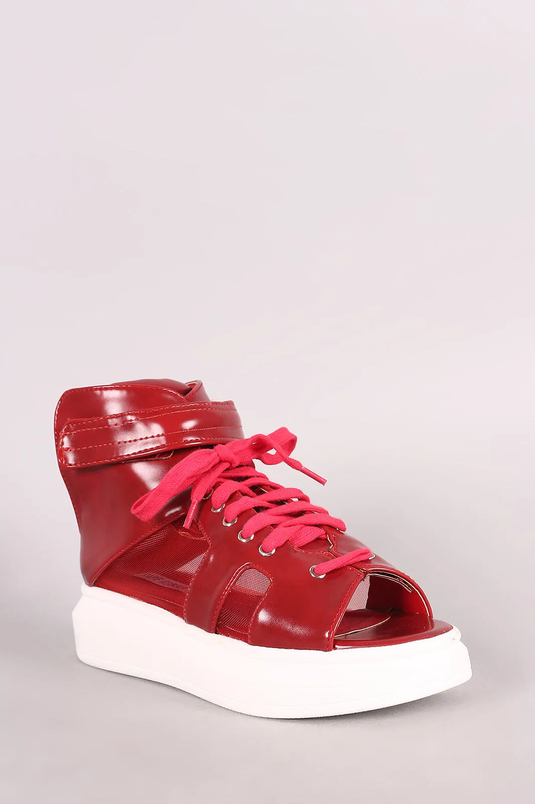 Open Toe Mesh Inset Lace Up High Top Flatform Sneaker