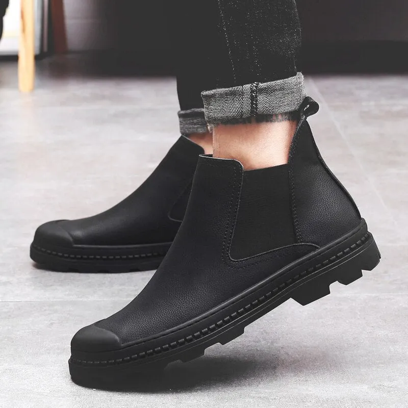 Plus Size 37-47 Winter Shoes Men Chelsea Boots Plush Fur Mens Boots Leather Footwear Mens Chelsea Boots sapato masculino zapatos