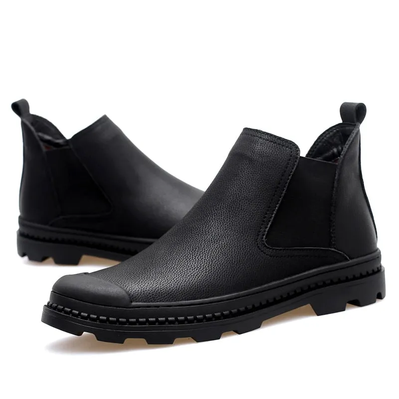 Plus Size 37-47 Winter Shoes Men Chelsea Boots Plush Fur Mens Boots Leather Footwear Mens Chelsea Boots sapato masculino zapatos