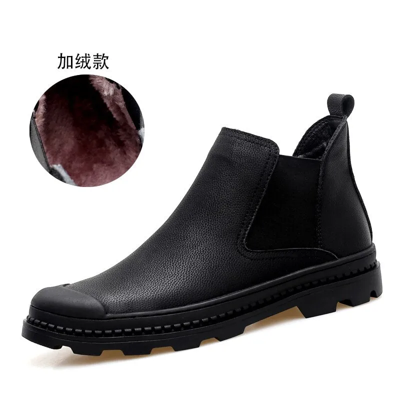 Plus Size 37-47 Winter Shoes Men Chelsea Boots Plush Fur Mens Boots Leather Footwear Mens Chelsea Boots sapato masculino zapatos