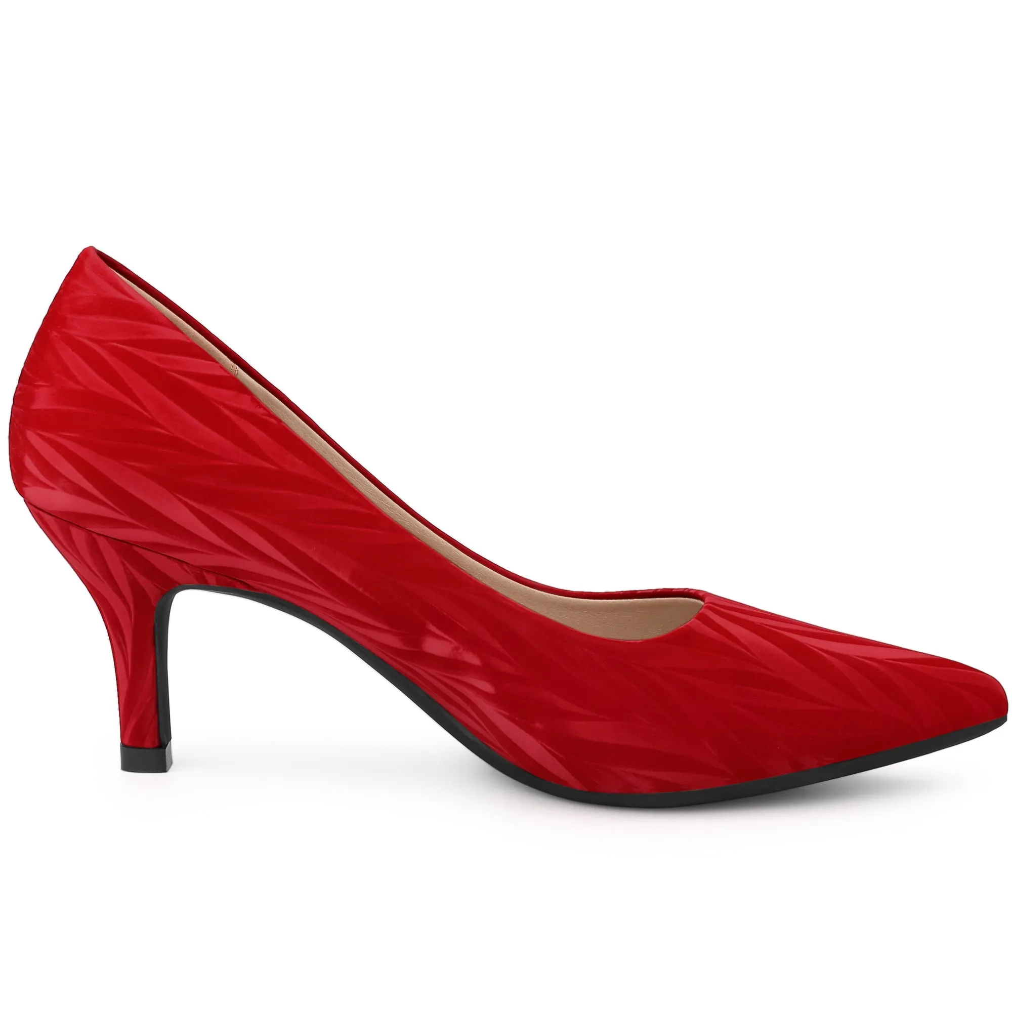 Pointed Toe Leaves Print Slip on Kitten Heel Pumps