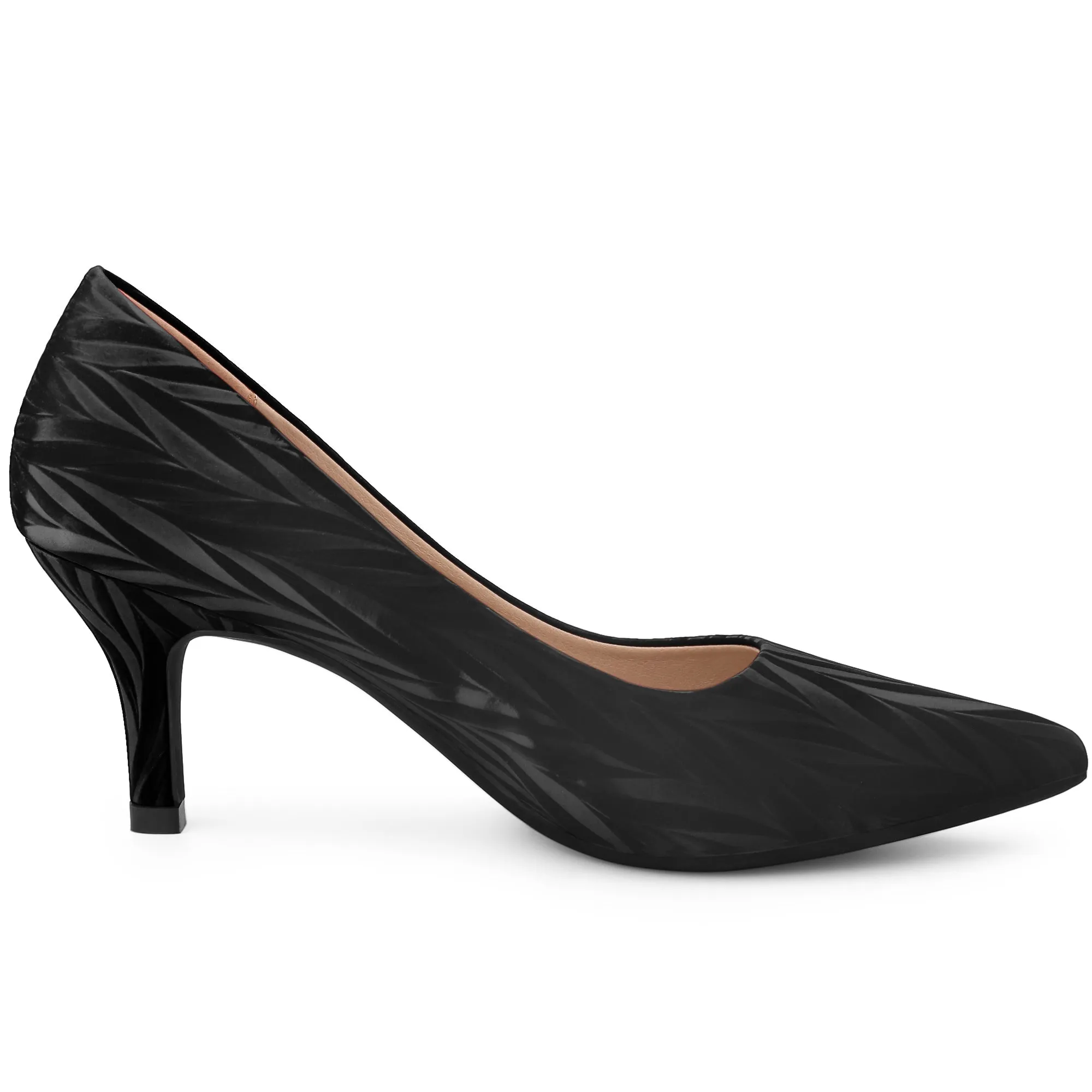 Pointed Toe Leaves Print Slip on Kitten Heel Pumps