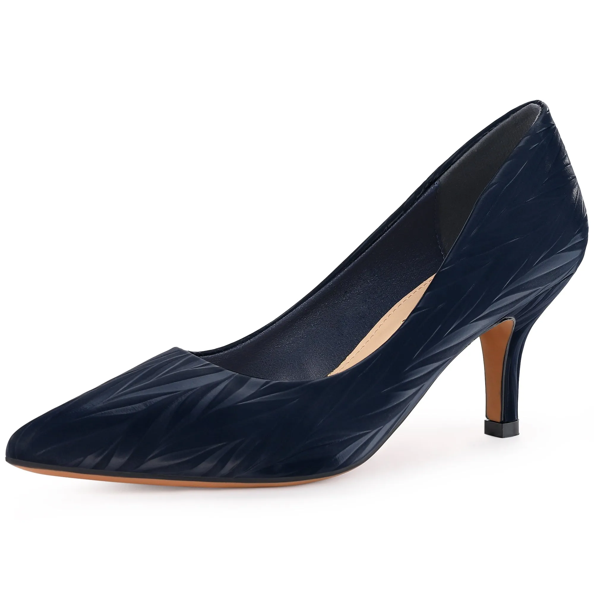 Pointed Toe Leaves Print Slip on Kitten Heel Pumps