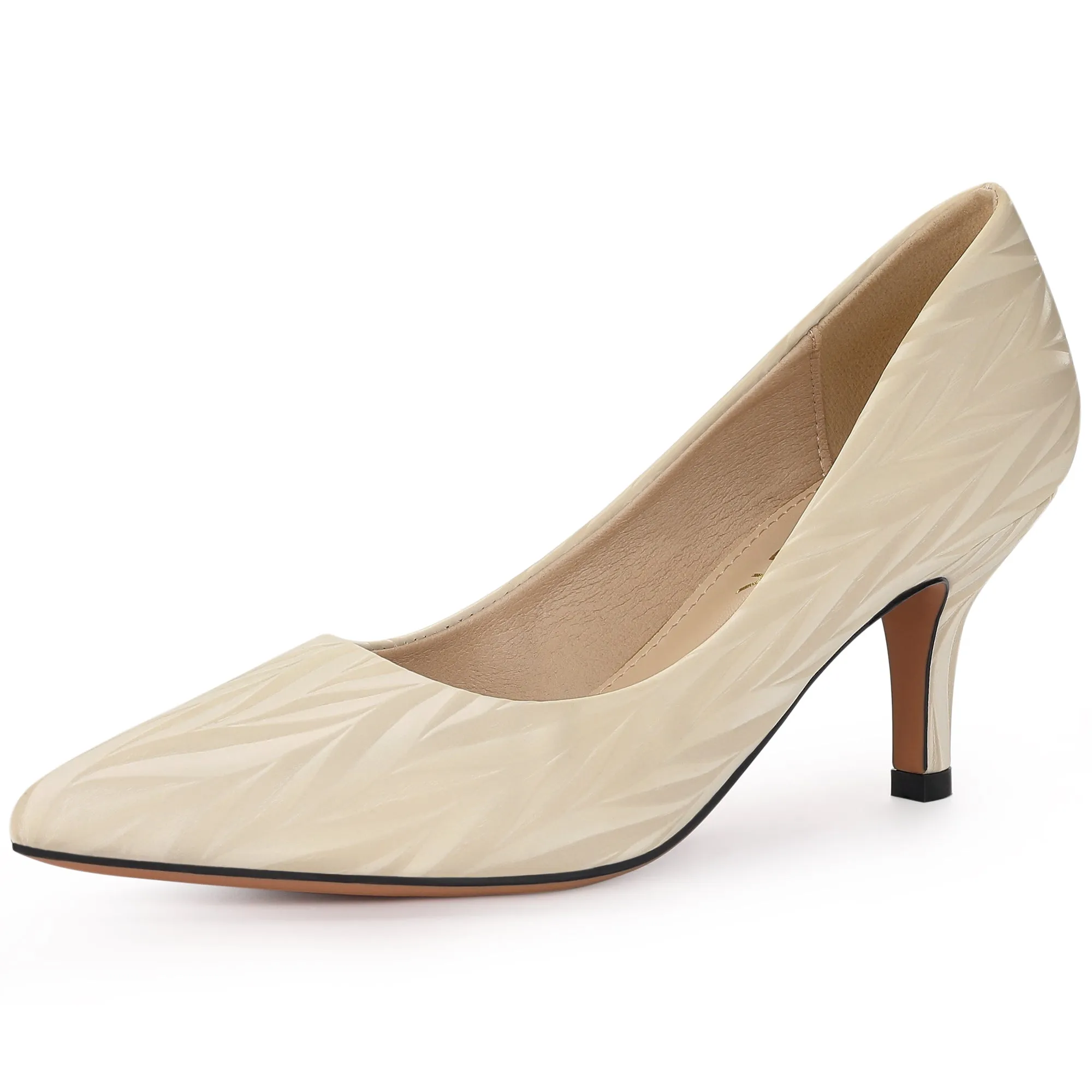 Pointed Toe Leaves Print Slip on Kitten Heel Pumps