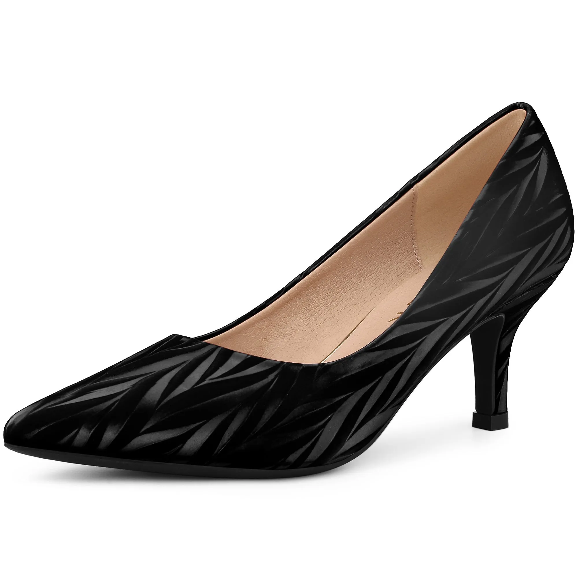 Pointed Toe Leaves Print Slip on Kitten Heel Pumps