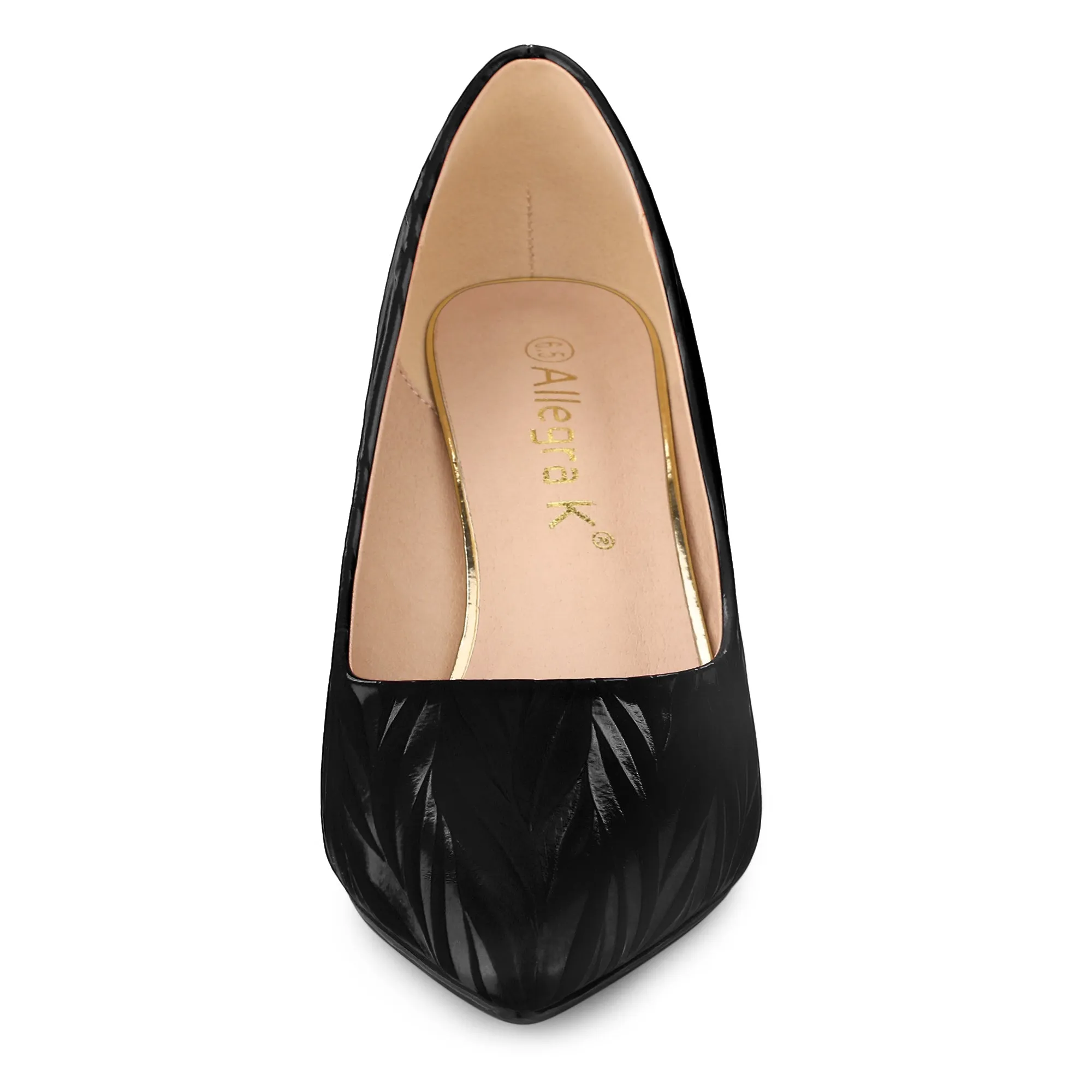 Pointed Toe Leaves Print Slip on Kitten Heel Pumps