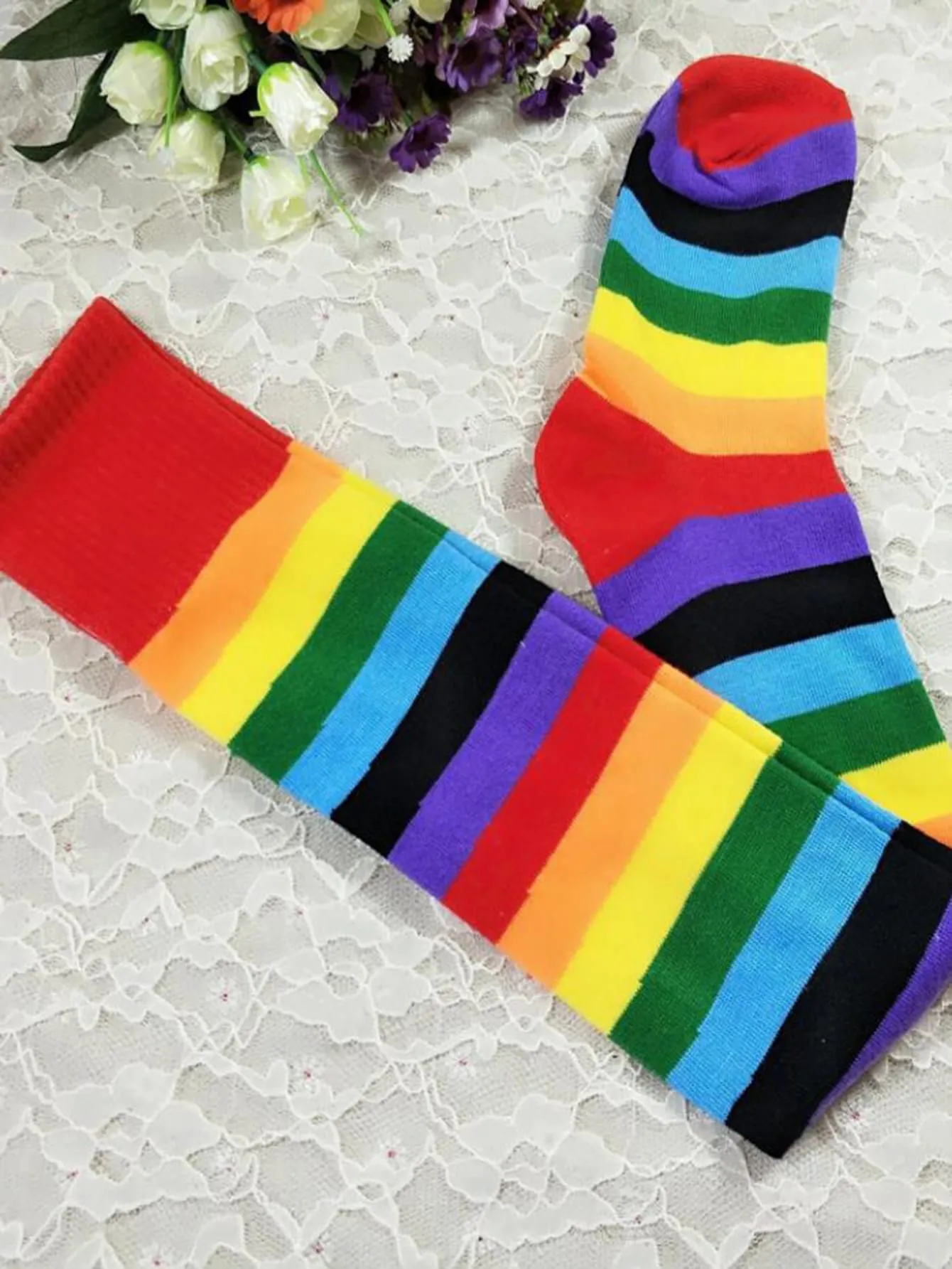 Rainbow Striped Over The Knee Socks for Women Fun Socks Funky Socks Novelty