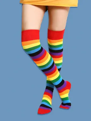 Rainbow Striped Over The Knee Socks for Women Fun Socks Funky Socks Novelty
