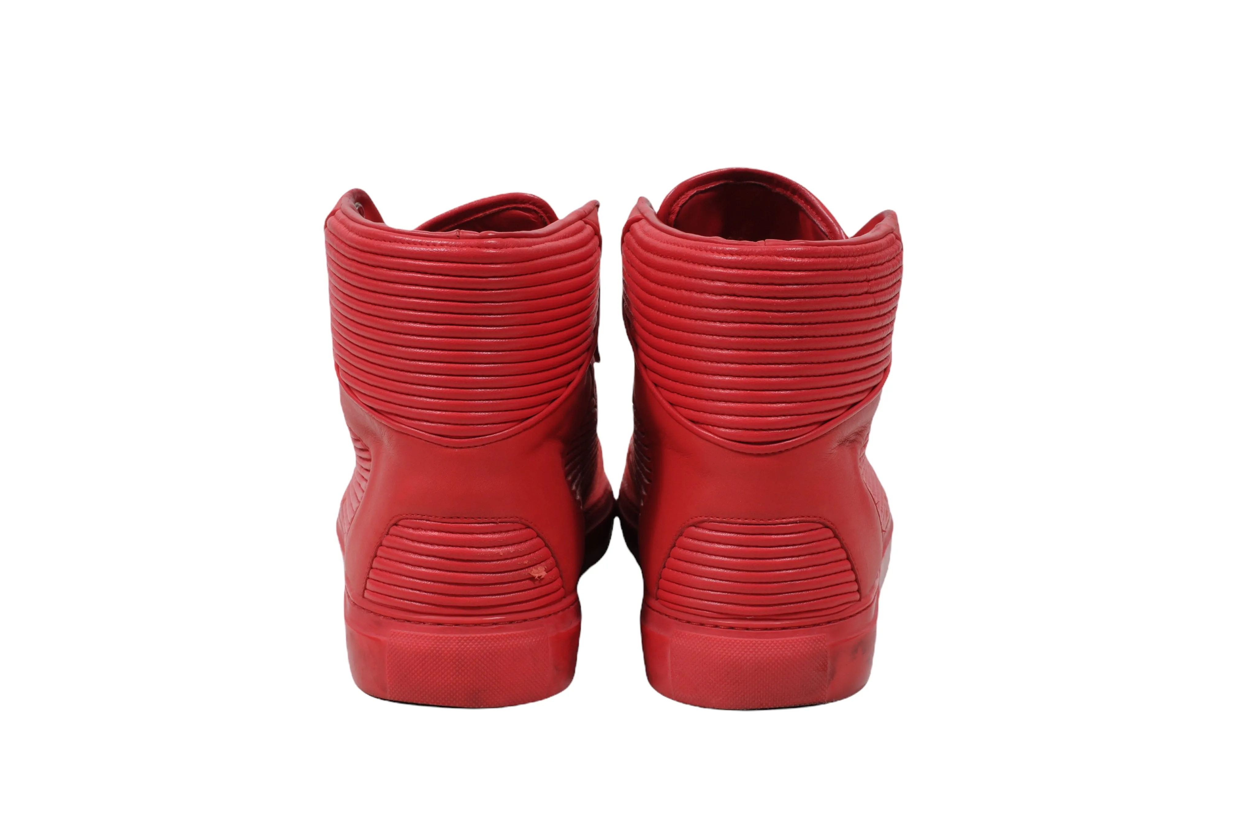 Red Pleated Leather Suede High Top Sneakers