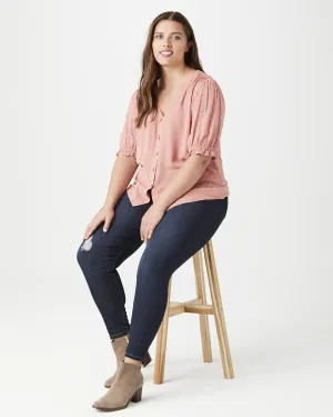 Sarah Ruffle-Sleeve Top | Mauve / Brown
