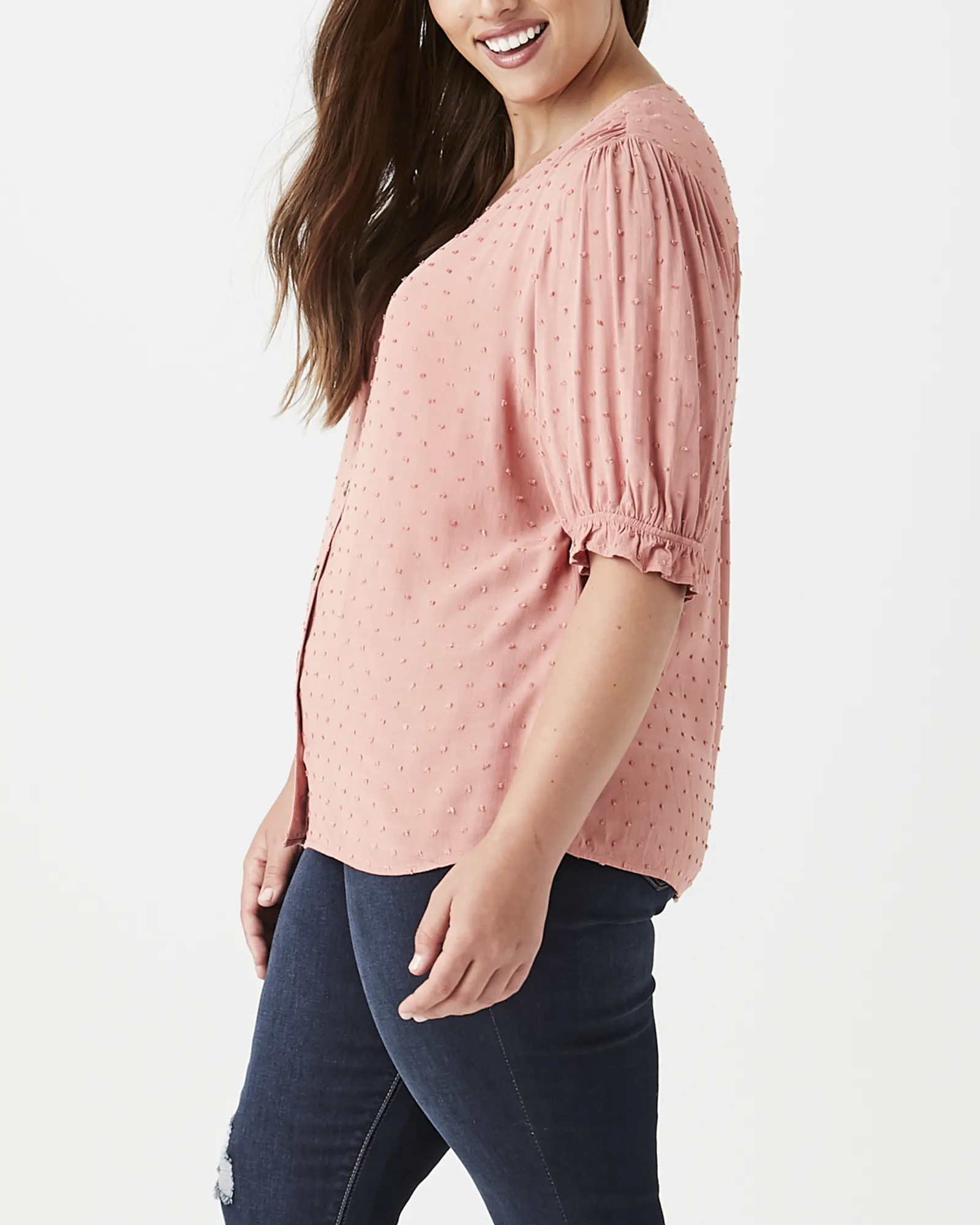 Sarah Ruffle-Sleeve Top | Mauve / Brown