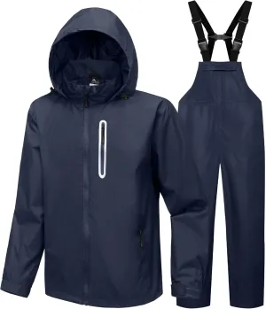 SWISSWELL Men's Heavy Duty Work Utility Rain Gear Suit Jacket and Rain Bibs Pants Waterproof for Fishing Sailing Boating
