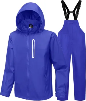 SWISSWELL Men's Heavy Duty Work Utility Rain Gear Suit Jacket and Rain Bibs Pants Waterproof for Fishing Sailing Boating