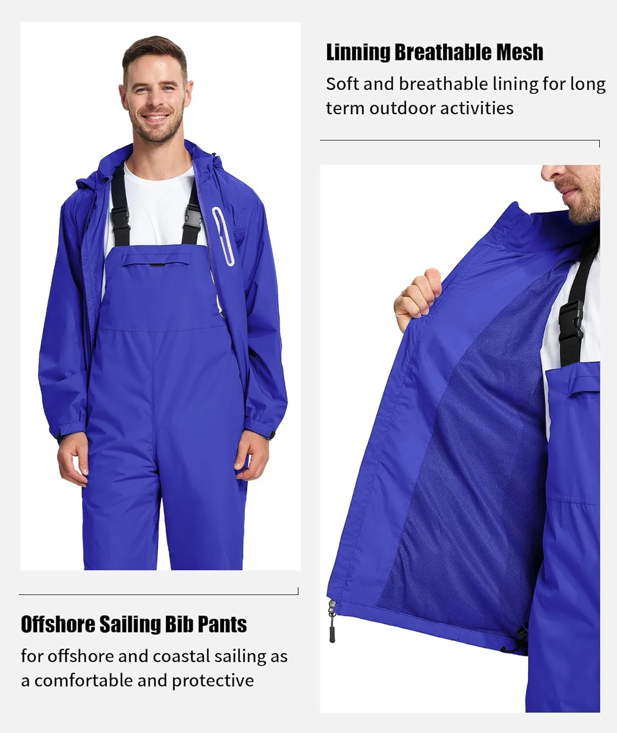SWISSWELL Men's Heavy Duty Work Utility Rain Gear Suit Jacket and Rain Bibs Pants Waterproof for Fishing Sailing Boating