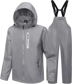 SWISSWELL Men's Heavy Duty Work Utility Rain Gear Suit Jacket and Rain Bibs Pants Waterproof for Fishing Sailing Boating