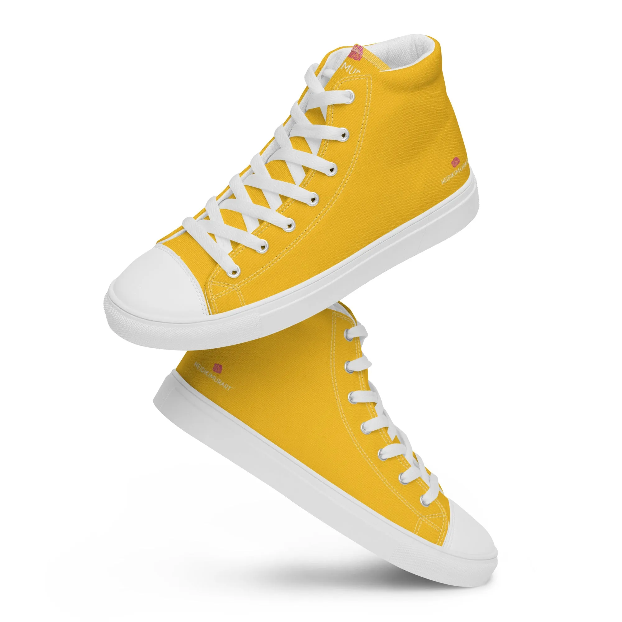 Yellow Color Men's High Tops, Solid Bright Yellow Color Men’s High Top Canvas Sneaker Shoes (US Size: 5-13)